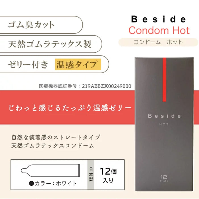 【新品上架】日本Fuji Latex - Beside【Hot】溫熱感乳膠安全套（12片裝）