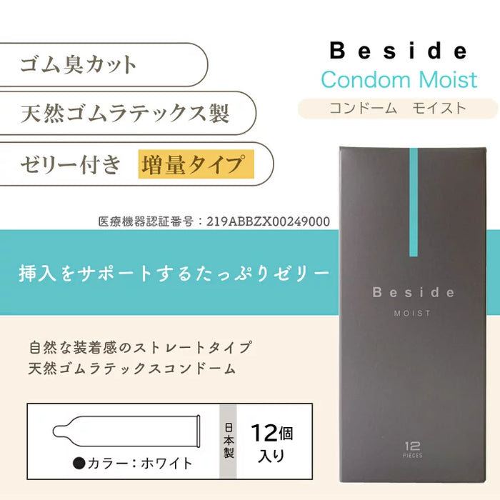 【新品上架】日本Fuji Latex - Beside【Moist】特潤水潤 乳膠安全套（12片裝）