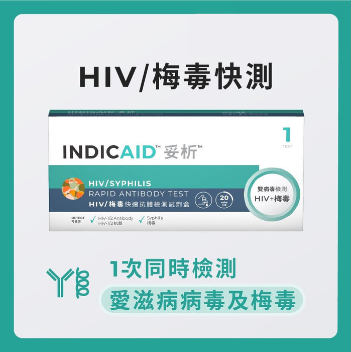 INDICAID™妥析™ HIV/梅毒快速抗體檢測試劑盒 (一次同時測2種病毒/病原體) 準確度高達99.9%