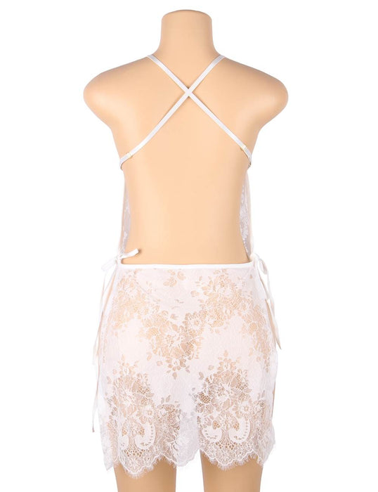 Swanly - 純欲吊帶蕾絲情趣睡裙 白色透視內衣（SW-502）