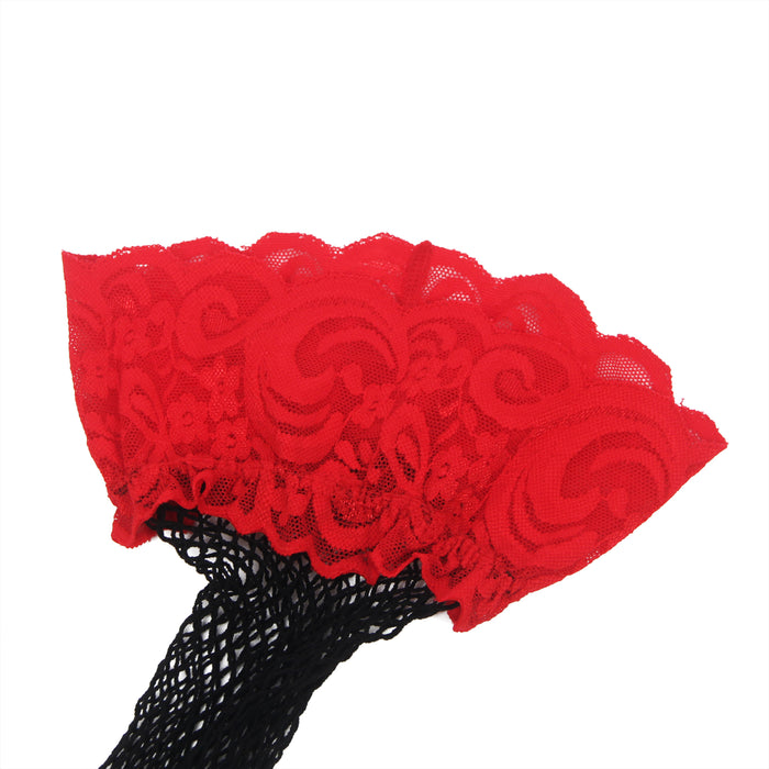 Swanly - 蕾絲粗網中長絲襪 紅邊黑絲性感情趣腿襪（SW-509）