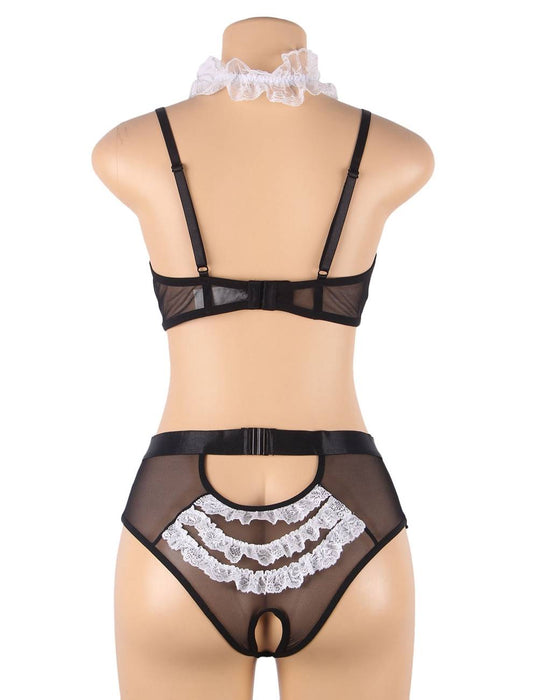 Swanly - 愛心女僕蕾絲情趣套裝 黑色性感內衣（SW-513）