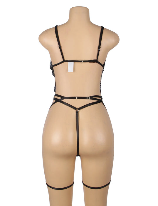 Swanly - 誘惑蕾絲女警Teddy情趣套裝 黑色性感內衣（SW-515）