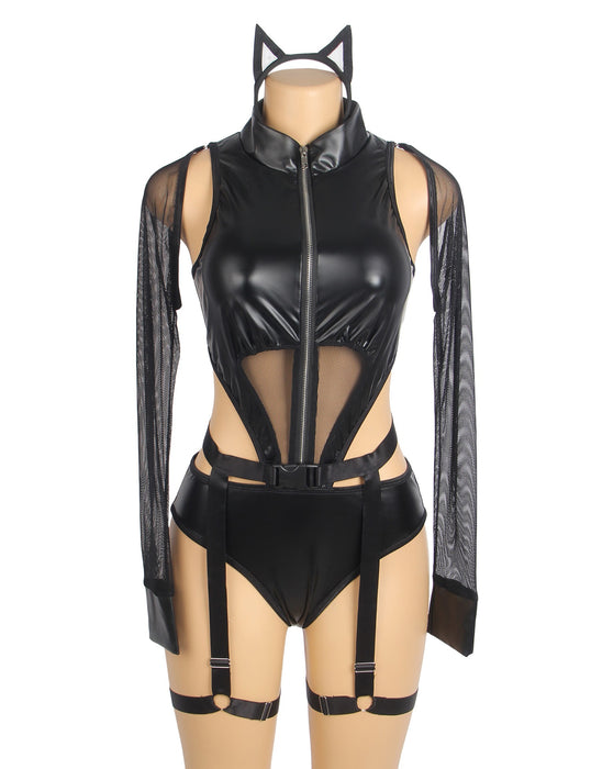 Swanly - 魅惑貓女仿真皮貼身連身裝（SW-522）