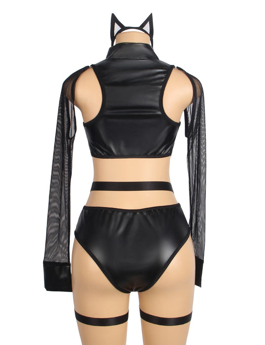 Swanly - 魅惑貓女仿真皮貼身連身裝（SW-522）